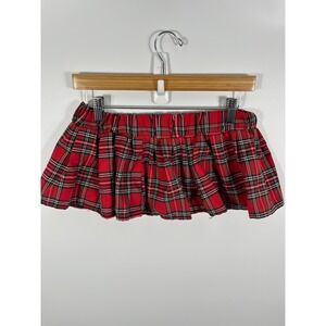 Y2K Womens Micro Mini Skirt L Red Plaid Preppy Old Money Quiet Luxury Stretch